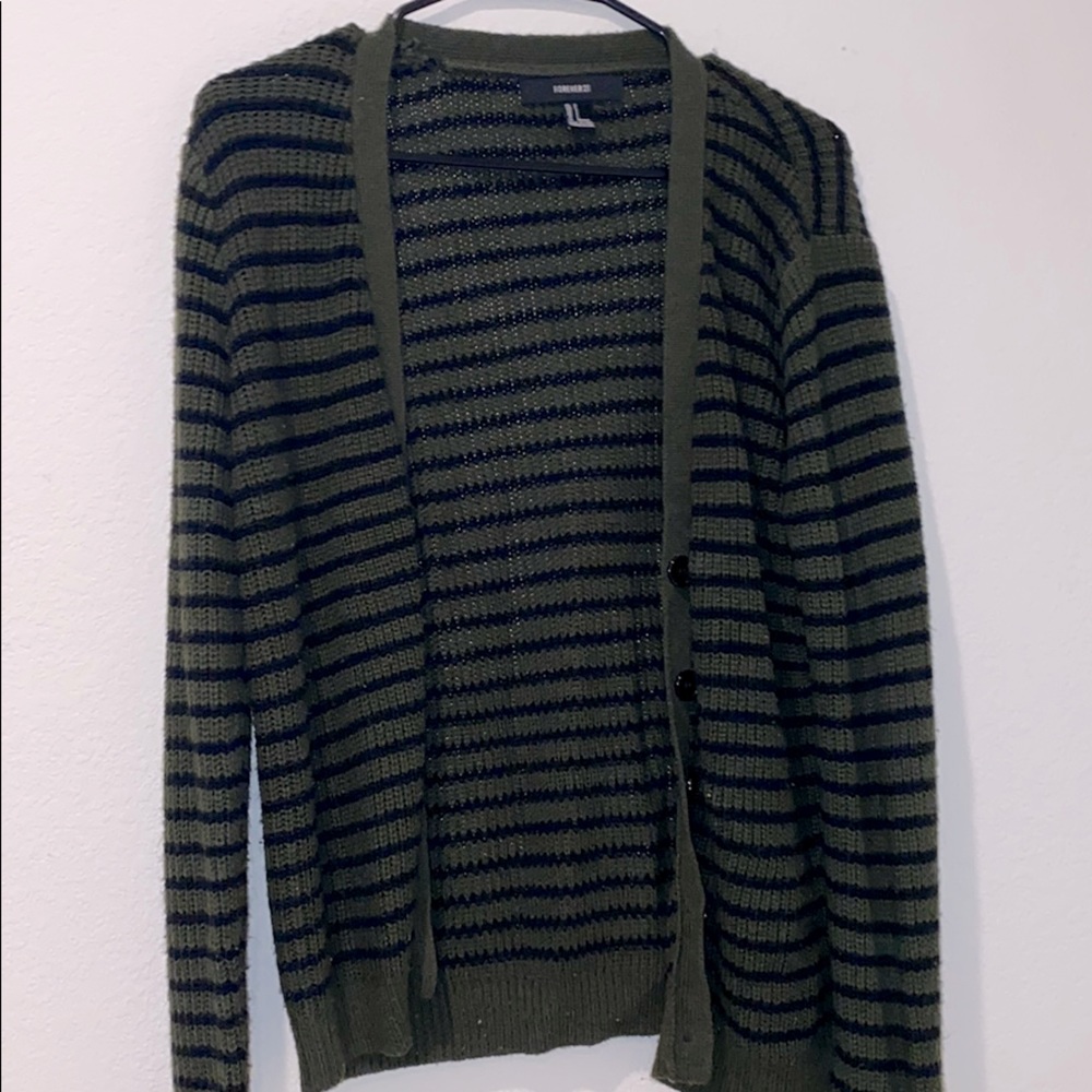 Striped green & black sweater/cardigan
